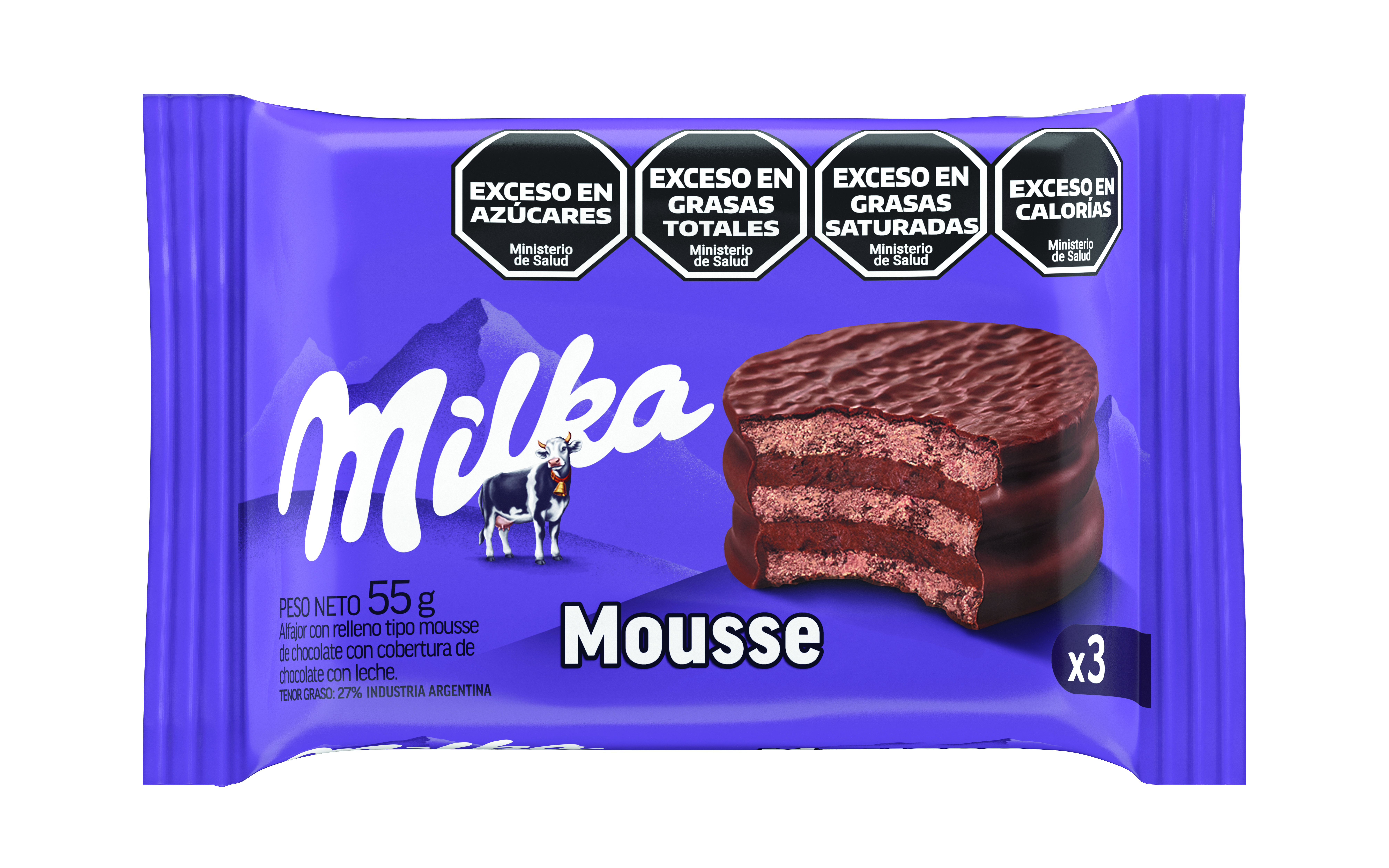 MILKA ALFAJOR MOUSSE NEG TRIPLE 55GR image number 0