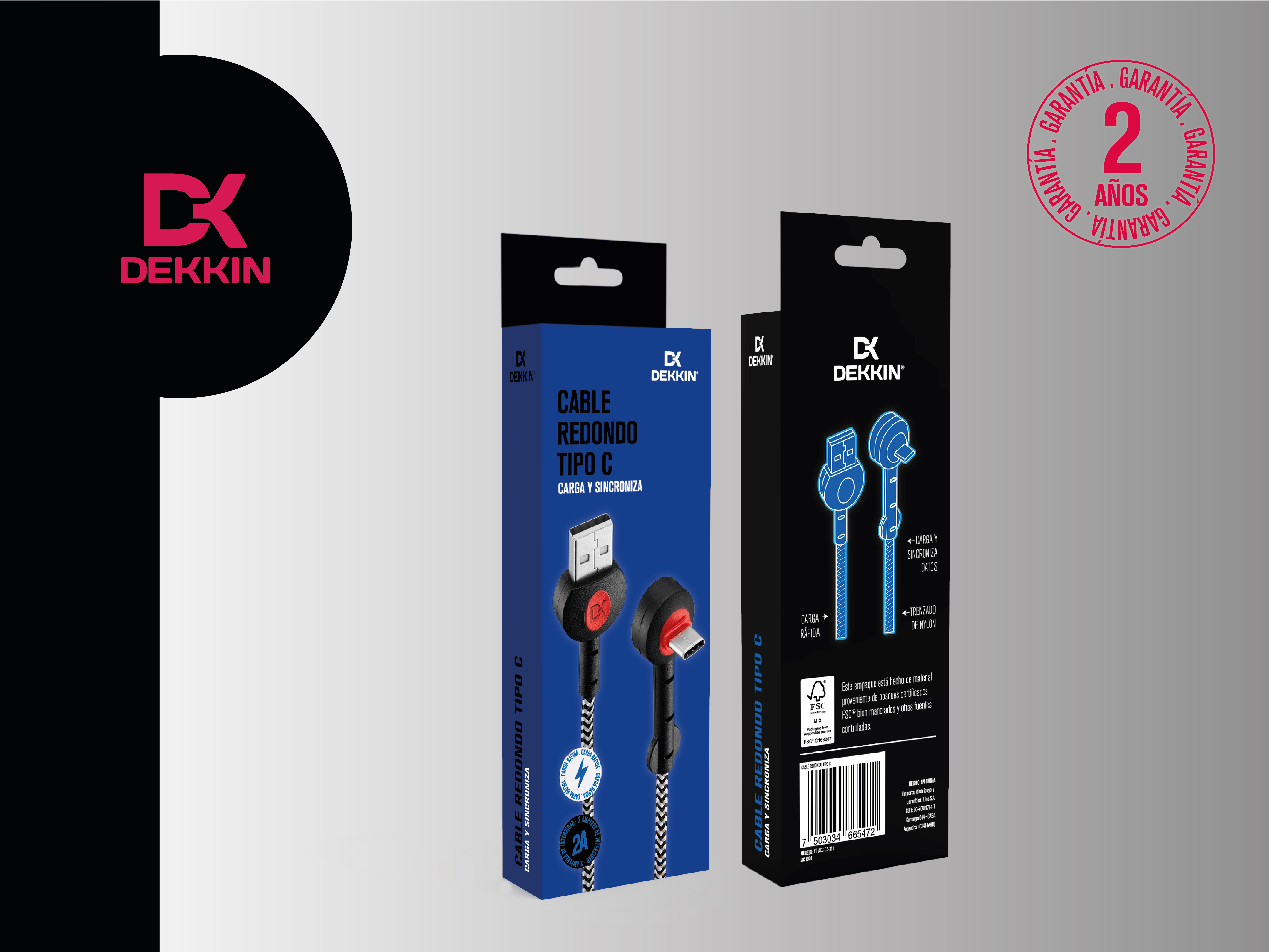 Cable Tipo C Redondo Negro-Blanco image number 0